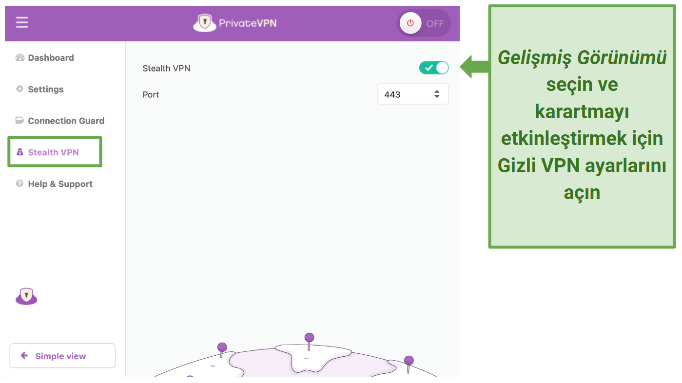 Screenshot of PrivateVPN's Stealth VPN settings